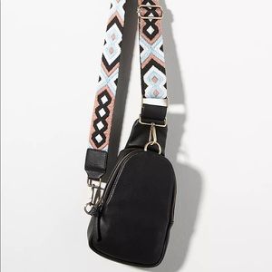 Anthropologie Liberty Crossbody Sling Bag in Black Motif